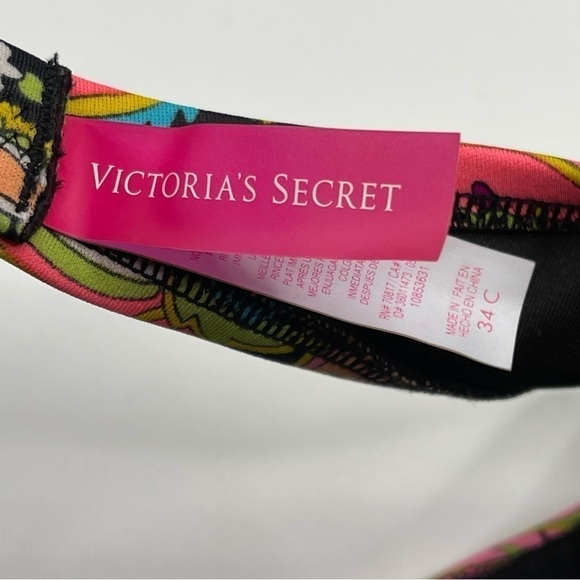 Victoria’s Secret Bra Bikini Top Swimsuit Vacation Beach Floral Neon Boho Resort - Picture 8 of 9